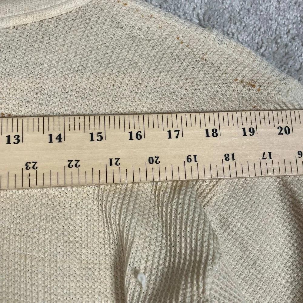 Vintage 70s Thermal Shirt Mens L Cream Fair Waffle Knit Long Sleeve Made in USA